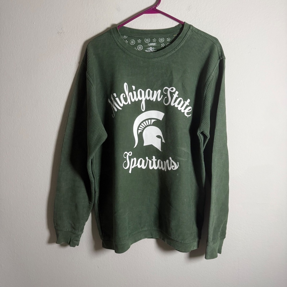 Three Square Michigan State Spartans Mens Large Green Ribbed Cotton Sweatshirt